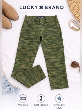 Lucky Brand Ava Slim Mid Rise Camo Pants 6/28 Utility Stretch